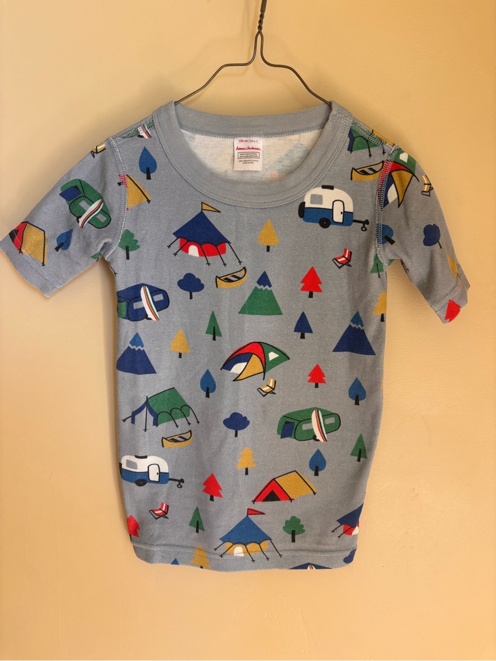 Hanna Andersson Camp Pajama top short sleeve organic age 6 Light Blue
